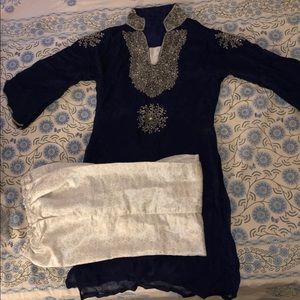 Blue & White salwar kameez